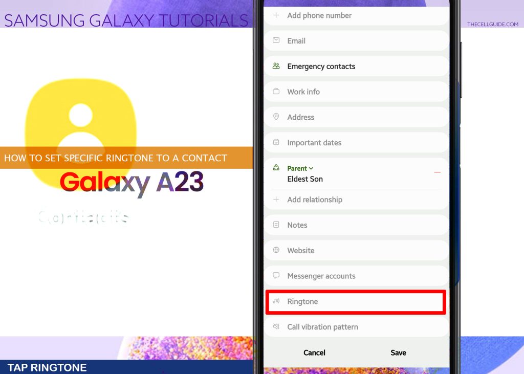 set specific ringtone to contact galaxy a23 RT