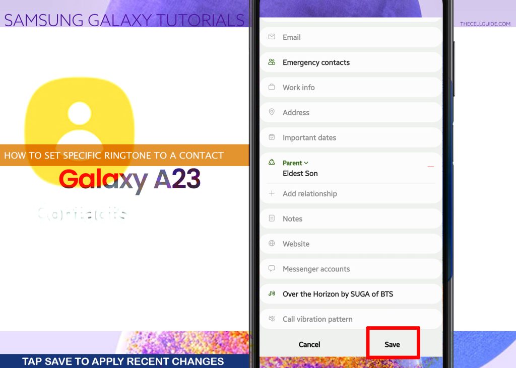 set specific ringtone to contact galaxy a23 SAVE