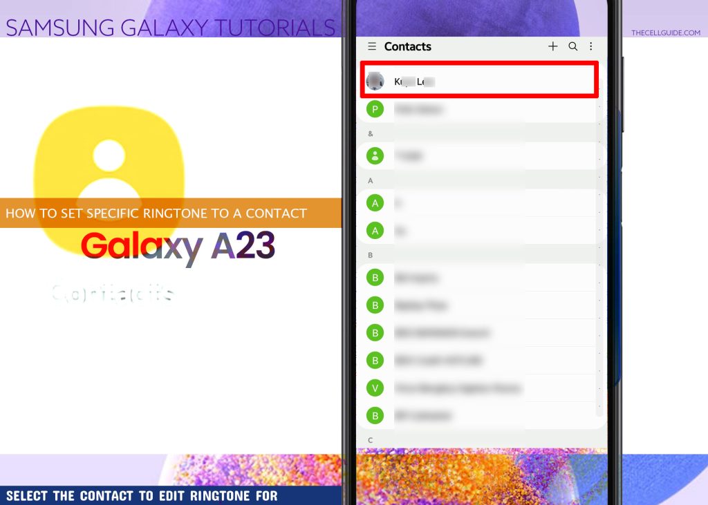 set specific ringtone to contact galaxy a23 SELECT CONTACT