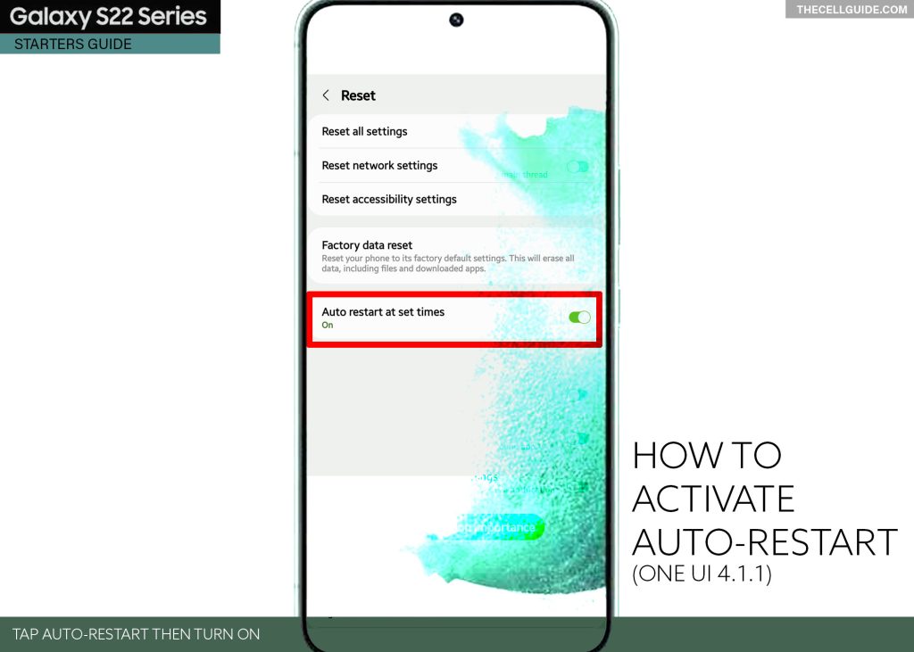 activate auto restart galaxy s22 ON