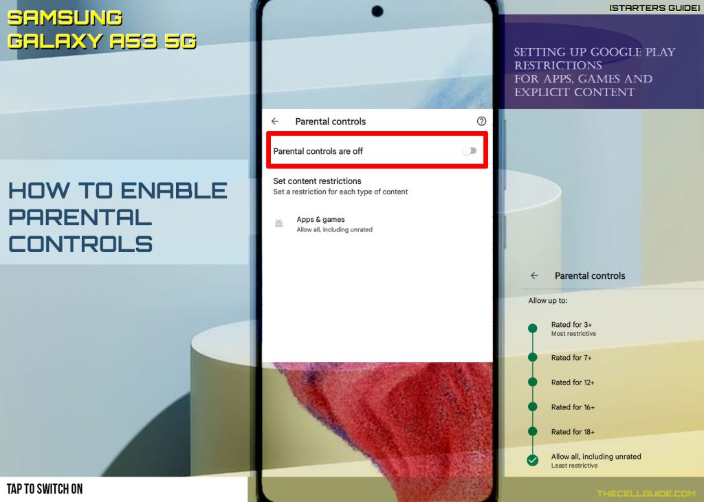 activate parental controls galaxy a53 play store ON