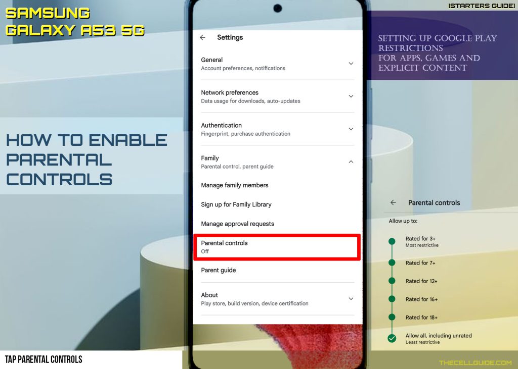activate parental controls galaxy a53 play store PC