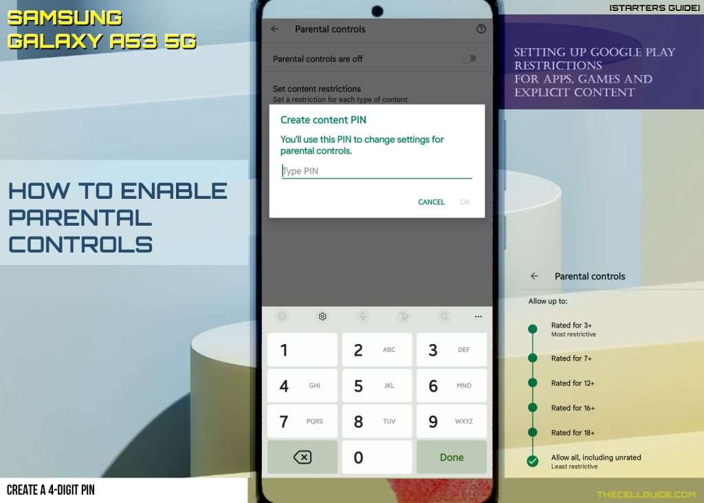 activate parental controls galaxy a53 play store PIN