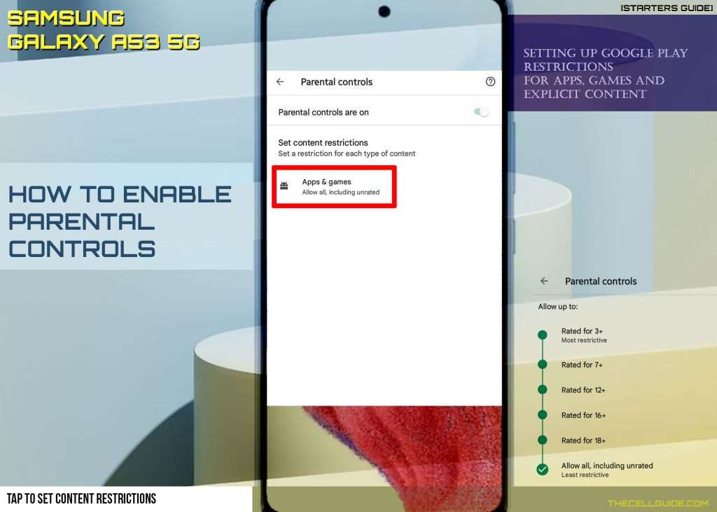 activate parental controls galaxy a53 play store SCR