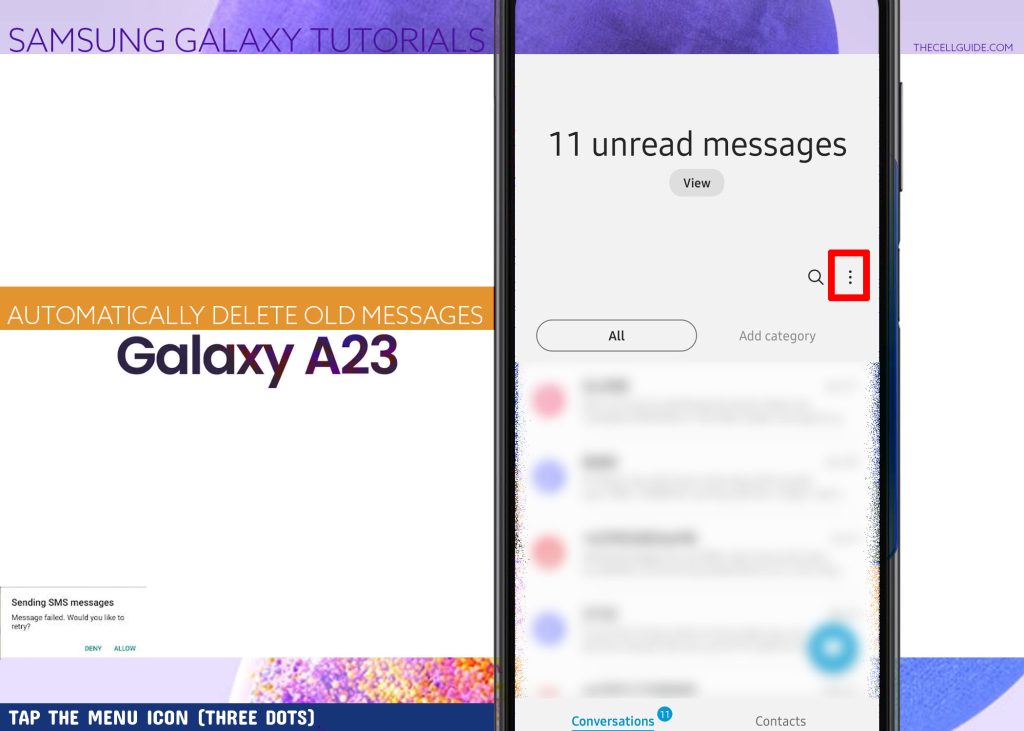automatically delete old messages galaxy a23 2