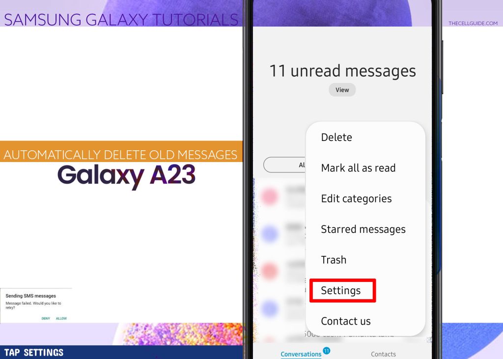 automatically delete old messages galaxy a23 3