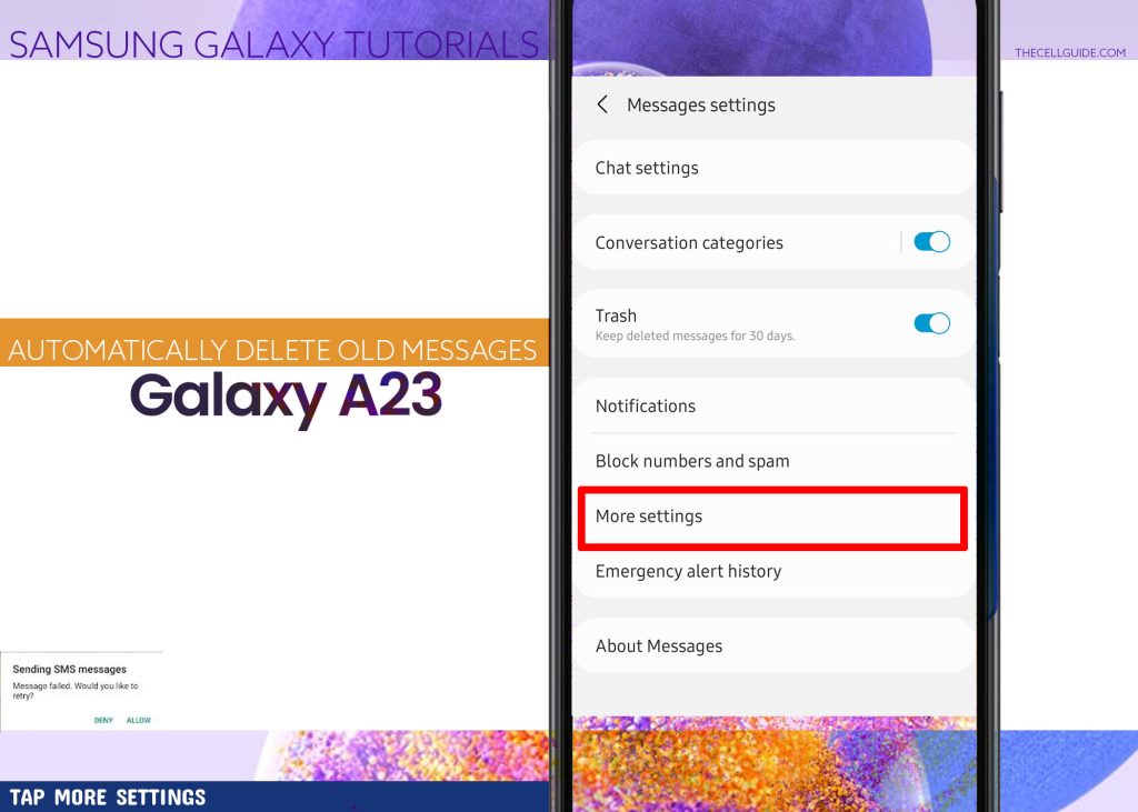 automatically delete old messages galaxy a23 4