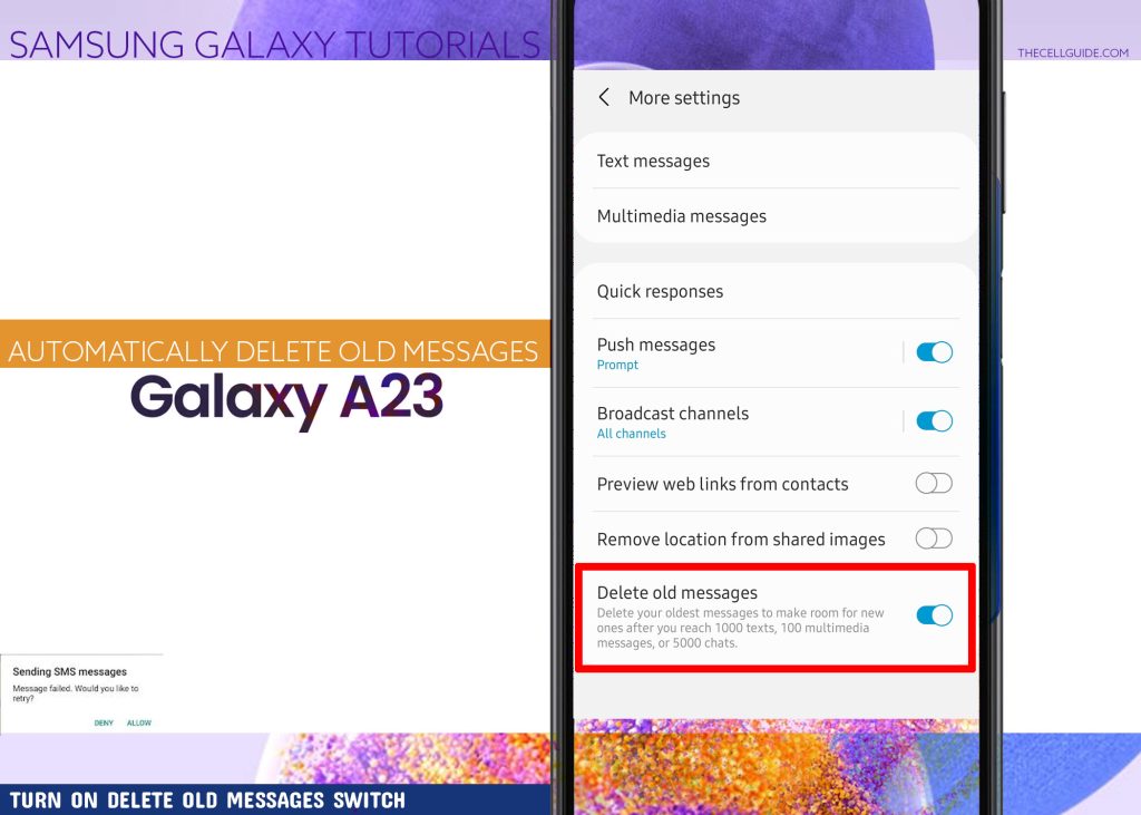 automatically delete old messages galaxy a23 5
