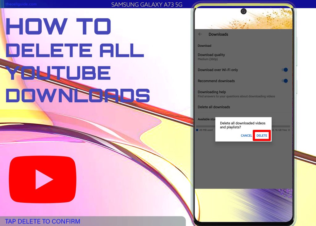 delete youtube downloads galaxy a73 CONFIRM