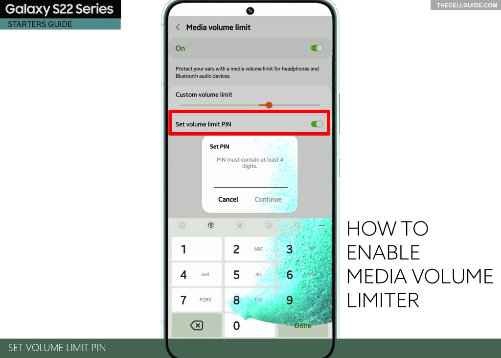 enable media volume limit galaxy s22 PIN