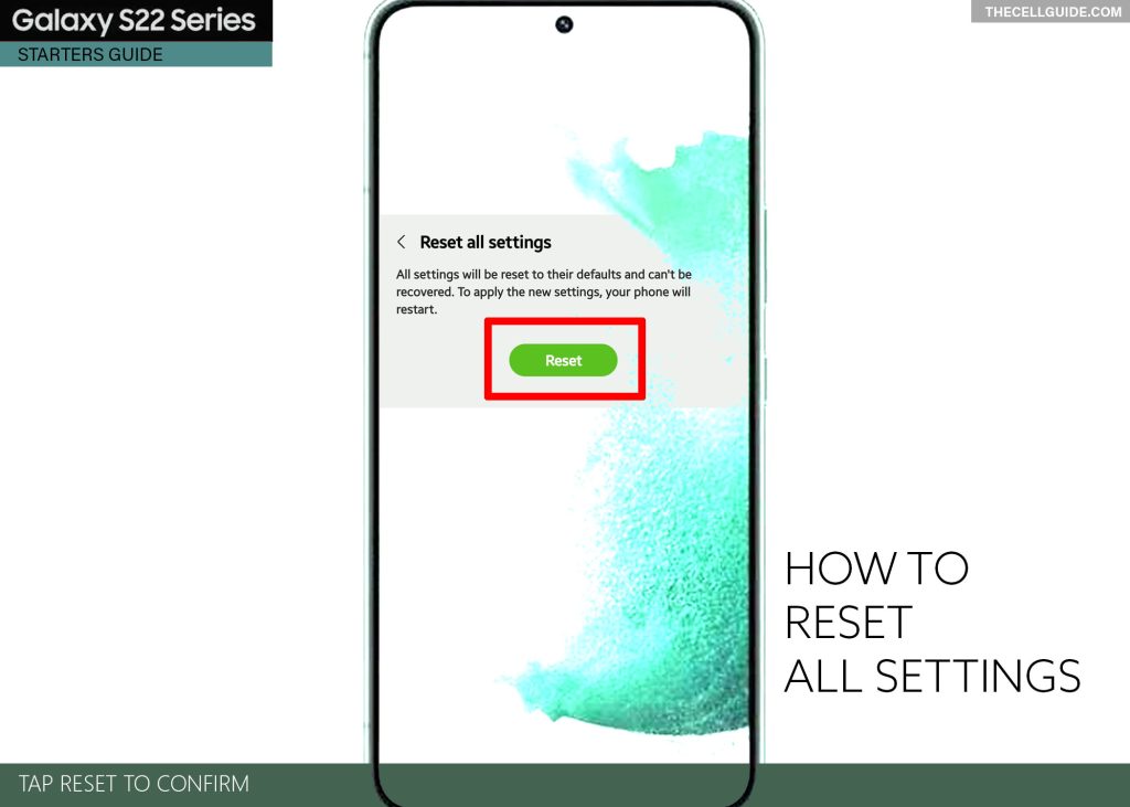 reset all settings galaxy s22 CONFIRM