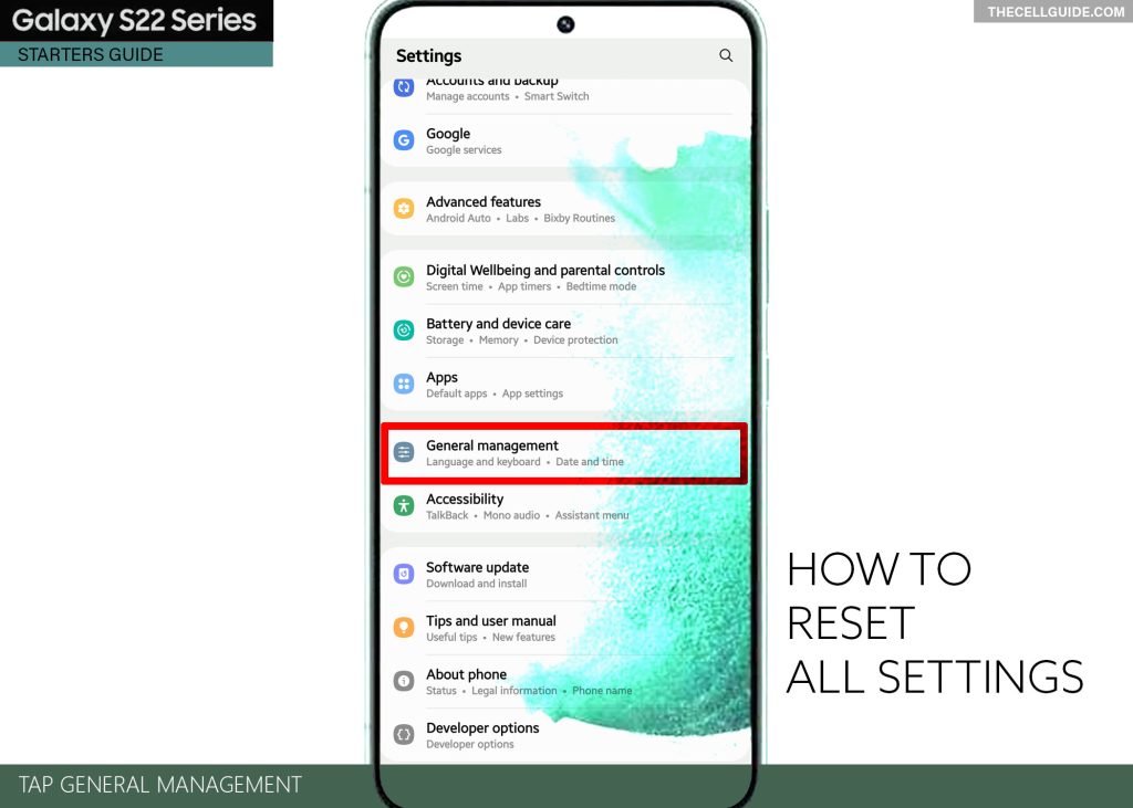 reset all settings galaxy s22 GM