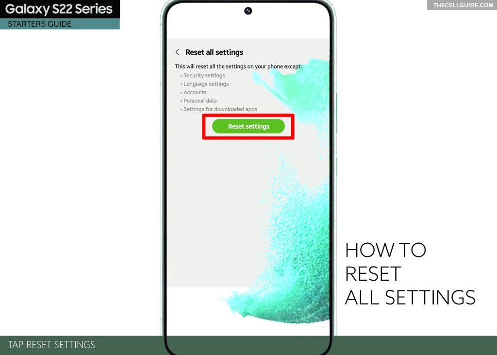 reset all settings galaxy s22 RS