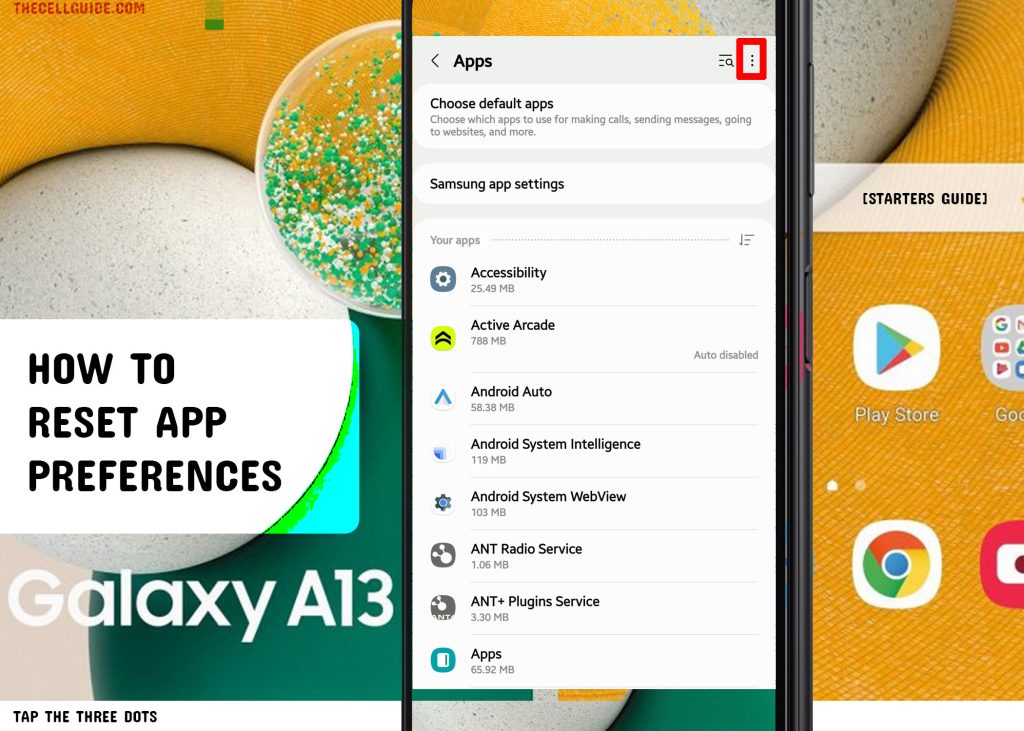 reset app preferences galaxy a13 3D