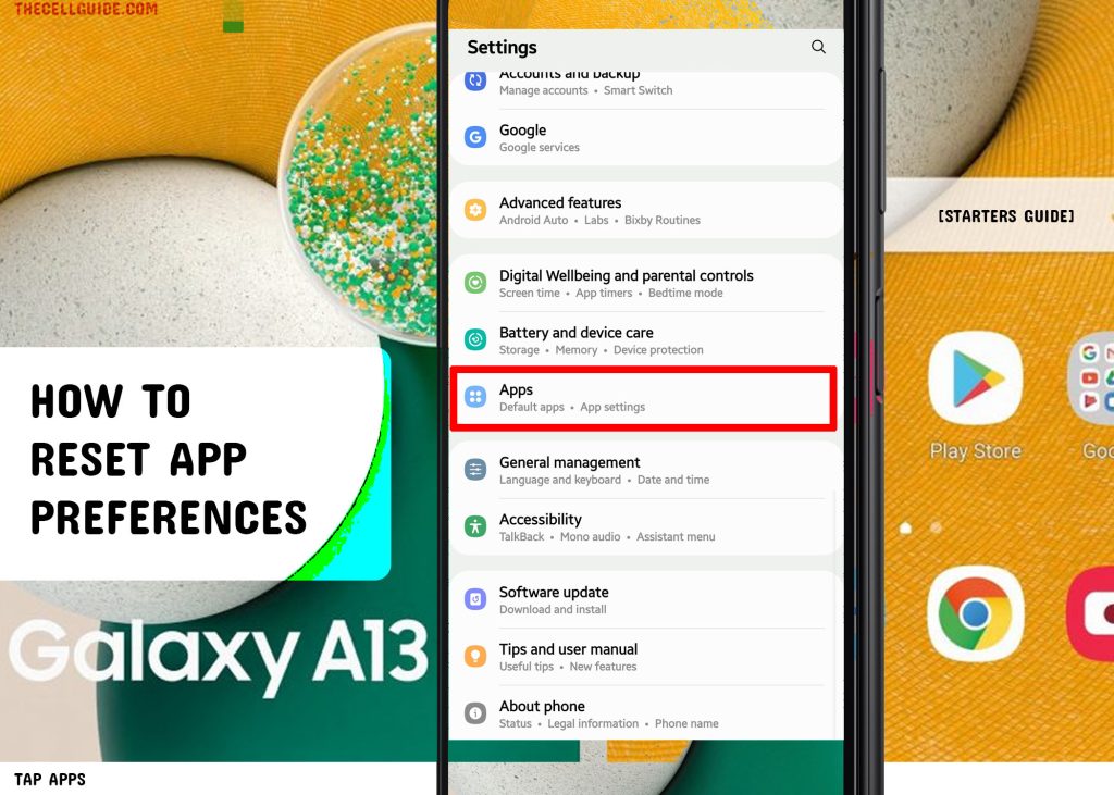reset app preferences galaxy a13 APPS