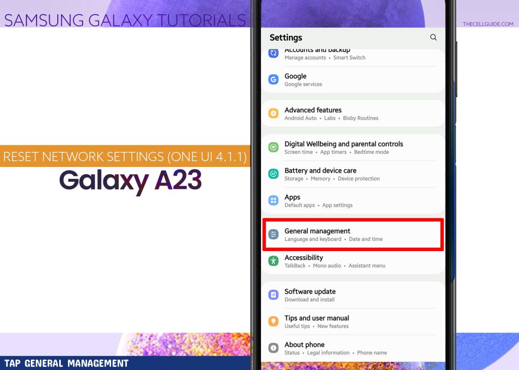 reset network settings galaxy a23 5g GM