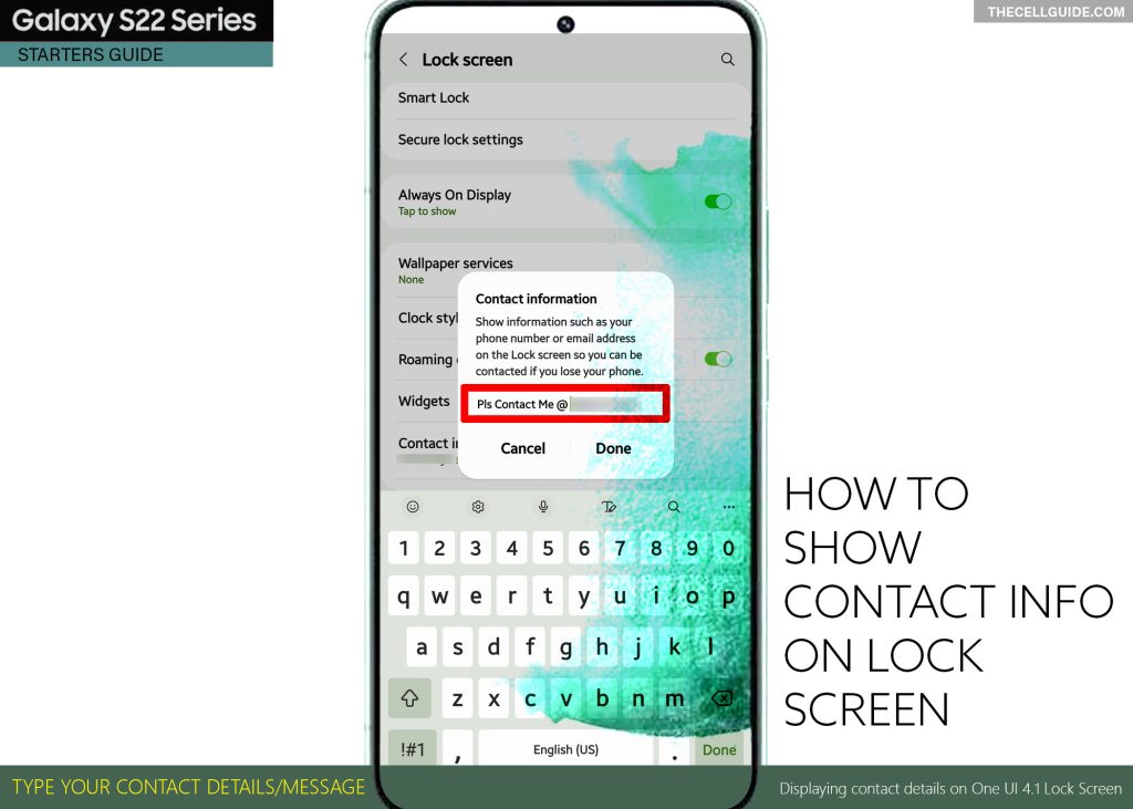 show contact info on lock screen galaxy s22 CIM