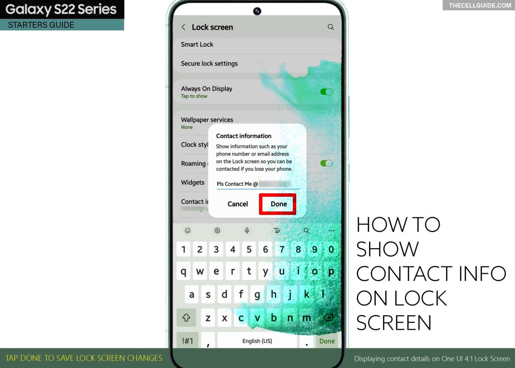 show contact info on lock screen galaxy s22 DONE