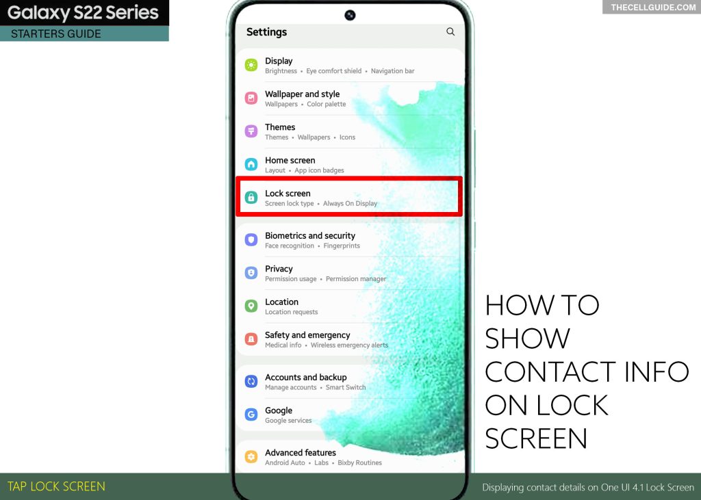 show contact info on lock screen galaxy s22 LS