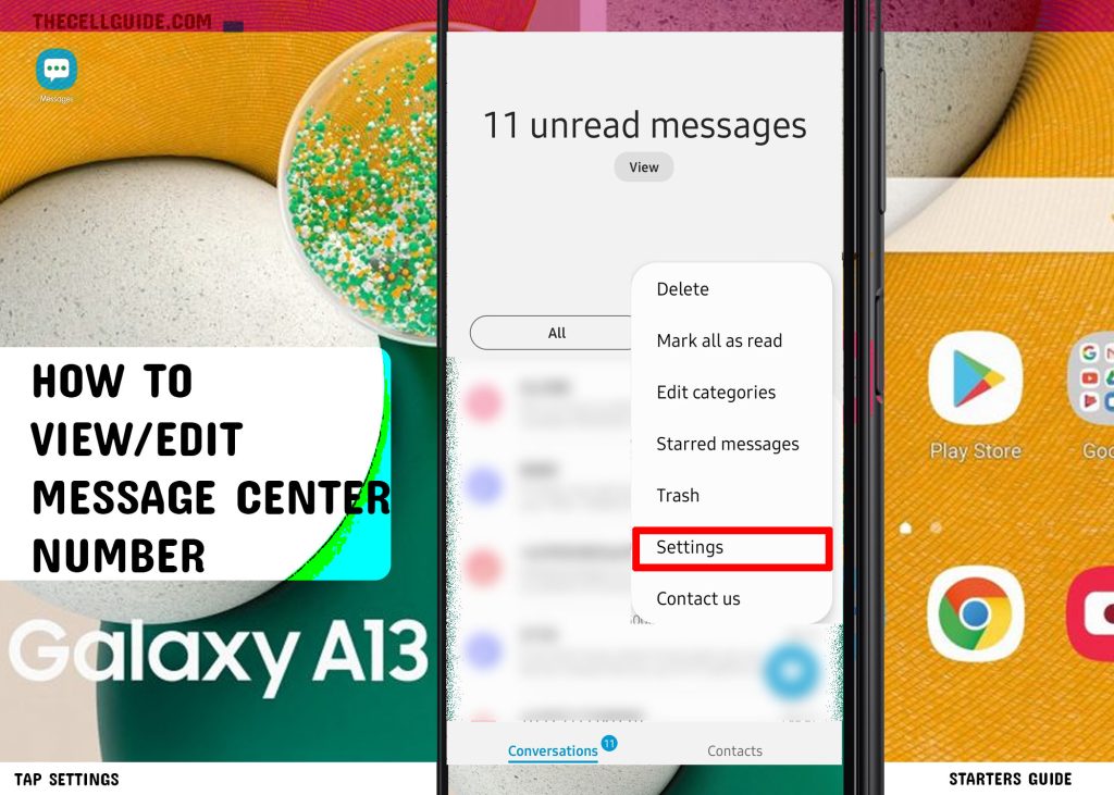view message center number galaxy a13 3