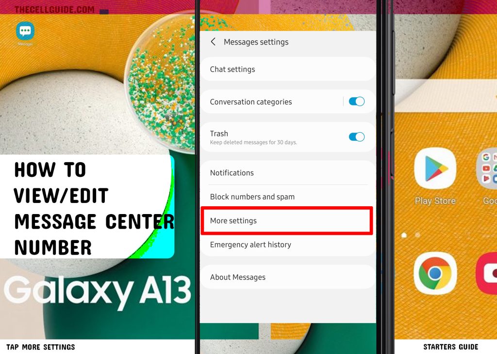 view message center number galaxy a13 4