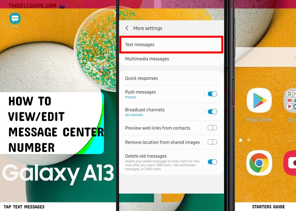 view message center number galaxy a13 5