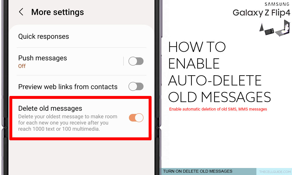 auto delete old messages galaxy z flip4 DOM ON