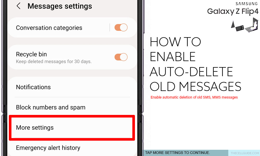 auto delete old messages galaxy z flip4 MORE SETTINGS