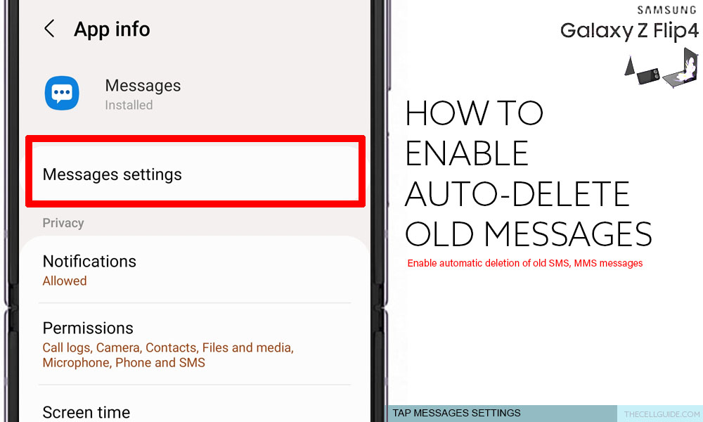 auto delete old messages galaxy z flip4 MSGS SETTINGS