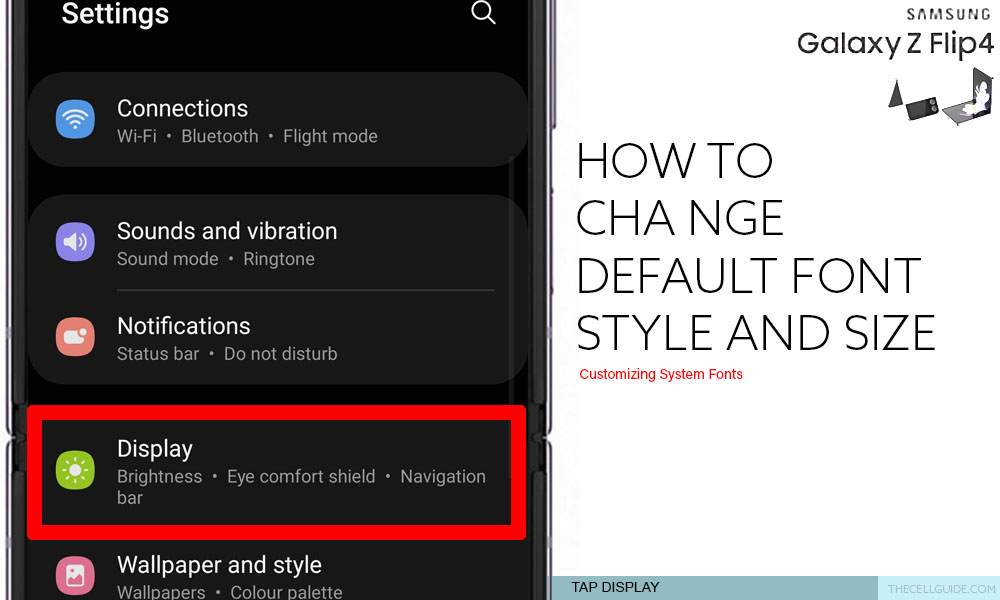 change default font style and size galaxy z flip4 DISPLAY