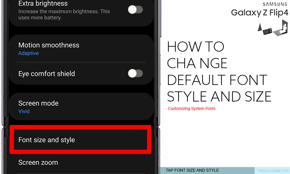 change default font style and size galaxy z flip4 FSAS