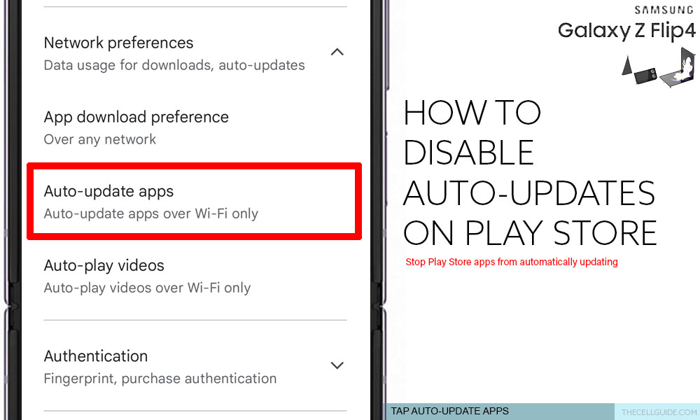 disable auto app updates on galaxy z flip4 play store AUA