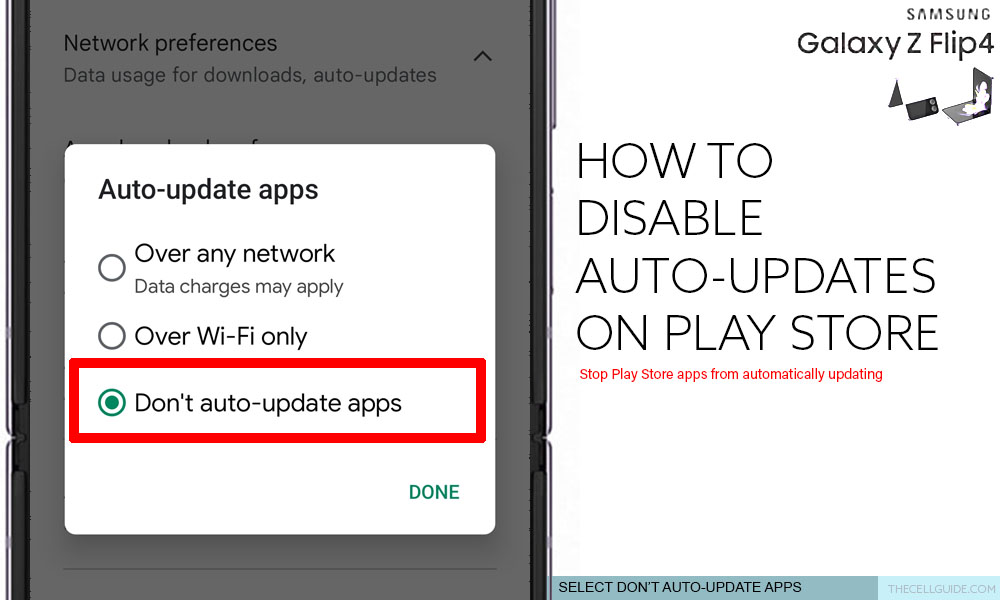 disable auto app updates on galaxy z flip4 play store DONT