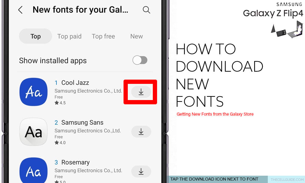 download new fonts galaxy z flip4 DI