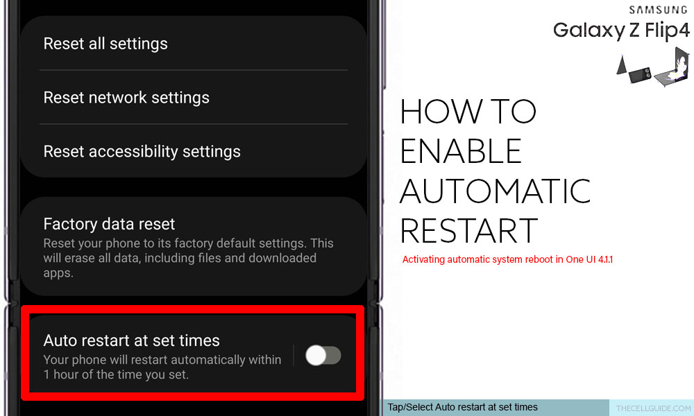 enable auto restart galaxy z flip4 arast