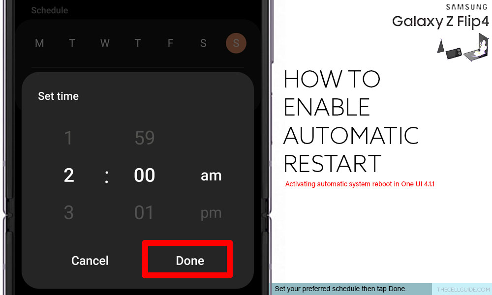 enable auto restart galaxy z flip4 done