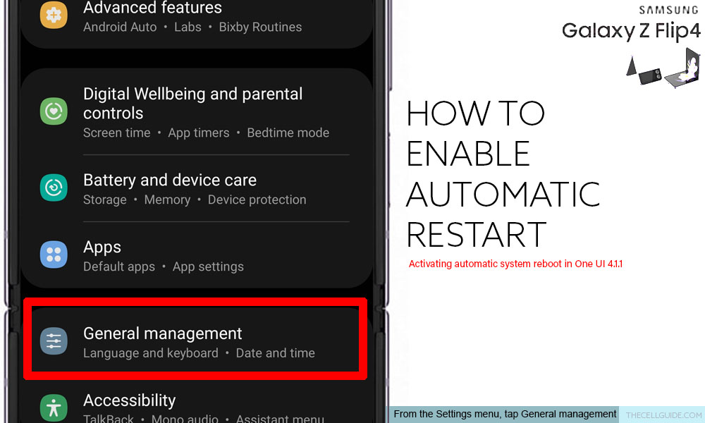 enable auto restart galaxy z flip4 genmngt