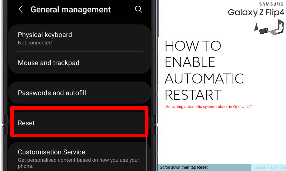 enable auto restart galaxy z flip4 reset