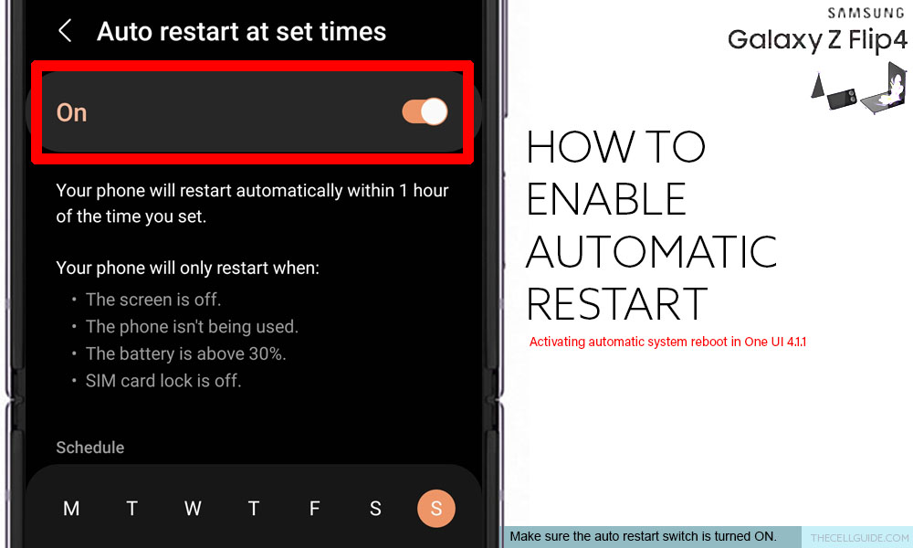 enable auto restart galaxy z flip4 switchON