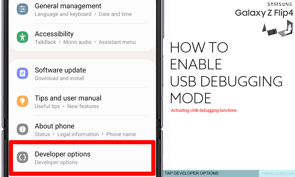 enable usb debugging galaxy z flip4 DEVOPT