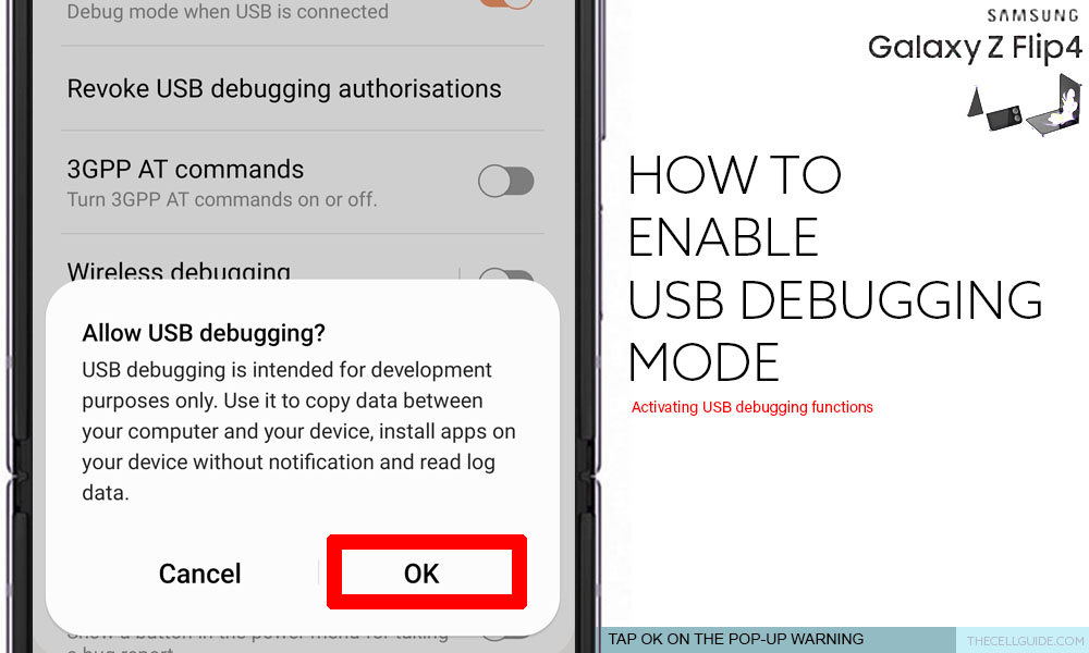 enable usb debugging galaxy z flip4 OK