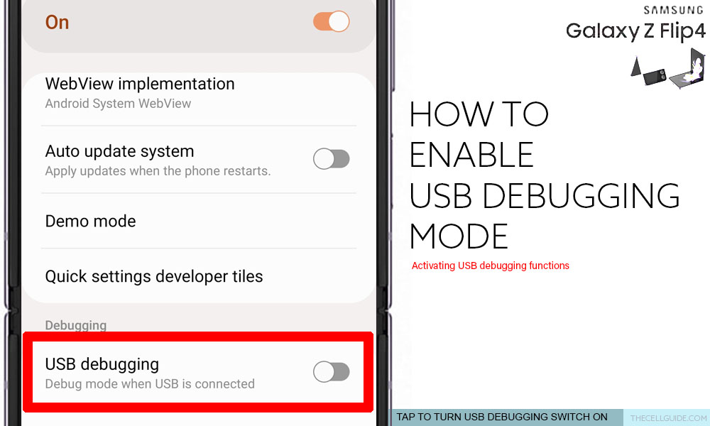enable usb debugging galaxy z flip4 ON