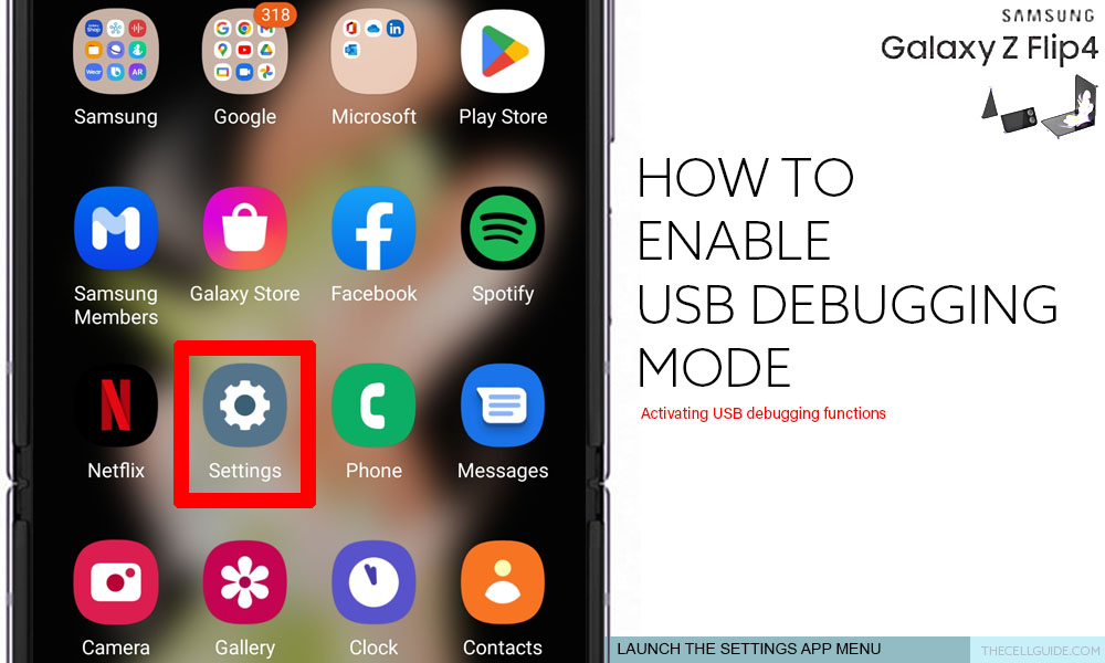 enable usb debugging galaxy z flip4 SETTINGS