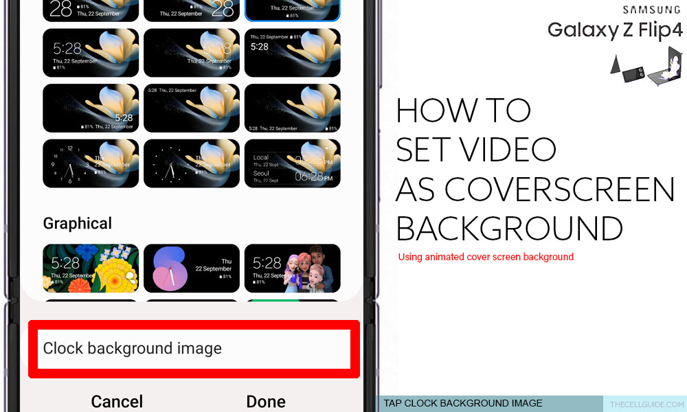 set video file on galaxy z flip4 coverscreen background CBI