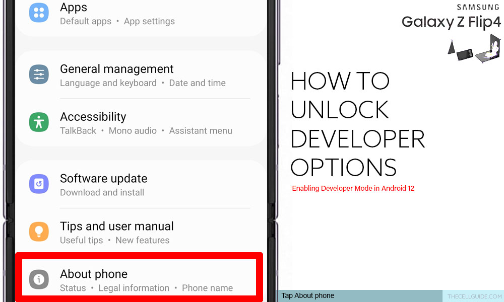 unlock developer options galaxy z flip4 about
