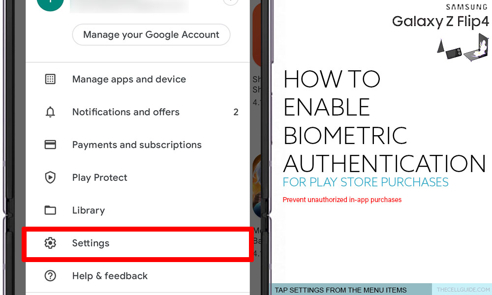 enable biometric authentication galaxy z flip4 play store SETTINGS