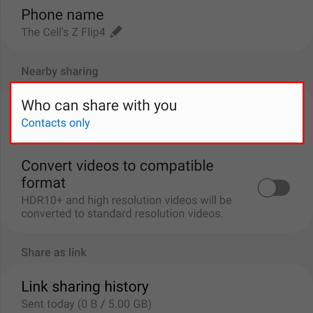 enable quick share galaxy z flip4 6