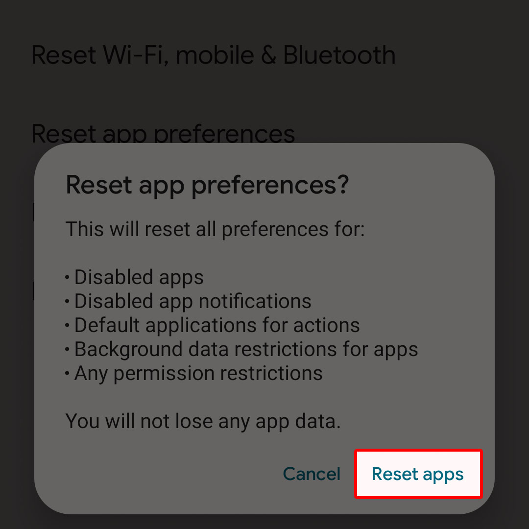 reset app preferences google pixel7 5