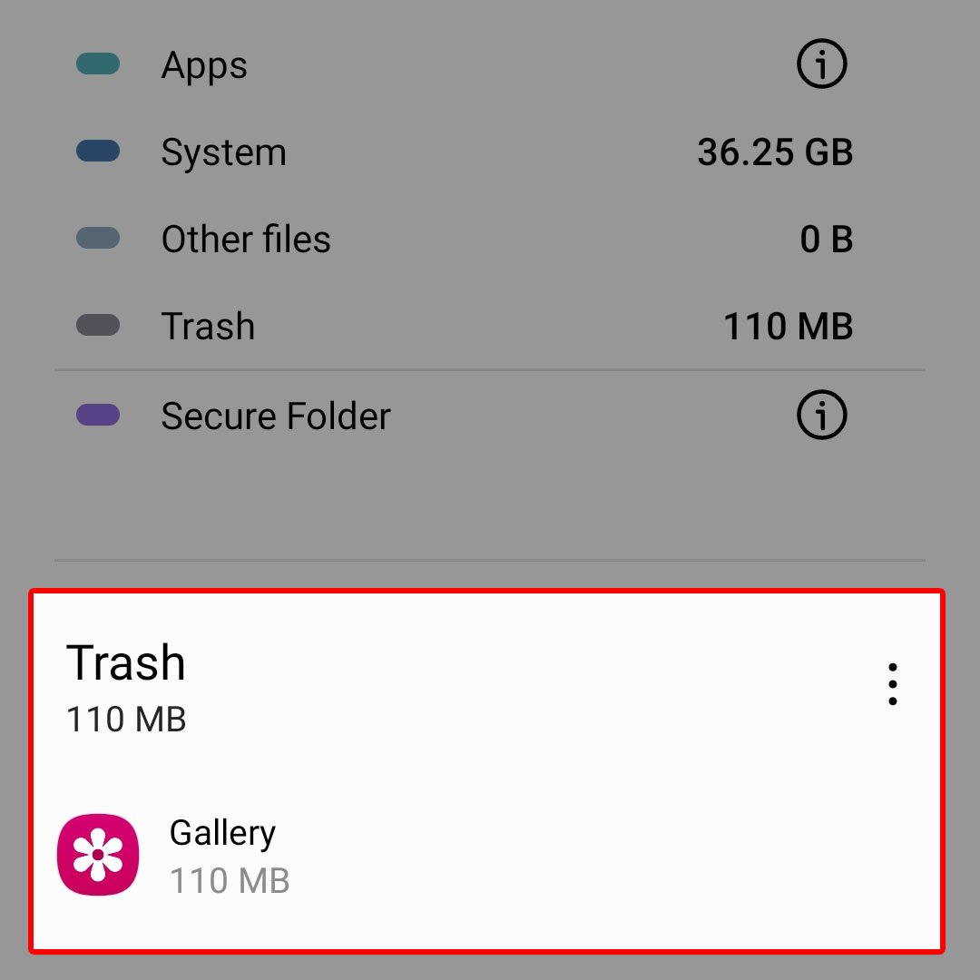 empty trash folder galaxy zflip4 4
