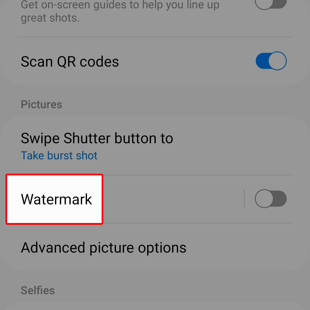 enable watermark galaxy zflip4 camera6